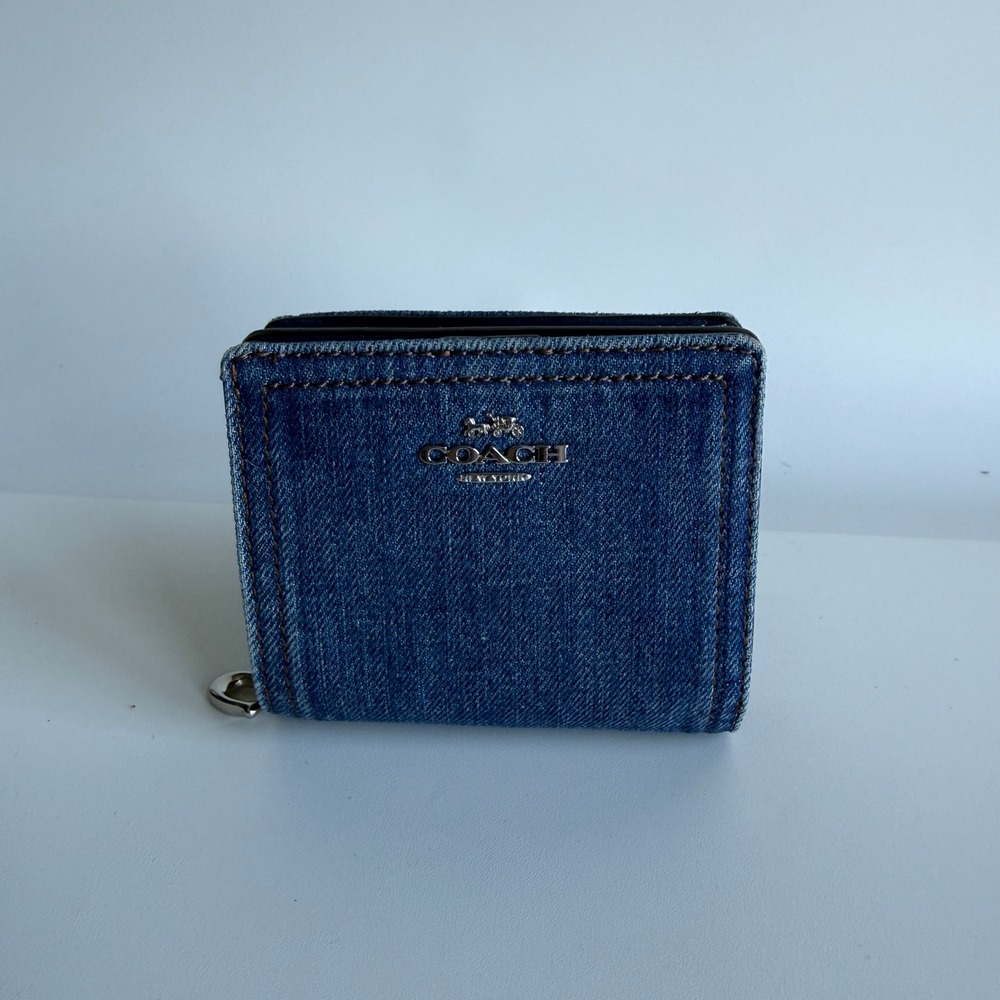 Coach Snap Wallet Indigo Denim Canvas Small Bifold 11003580US25